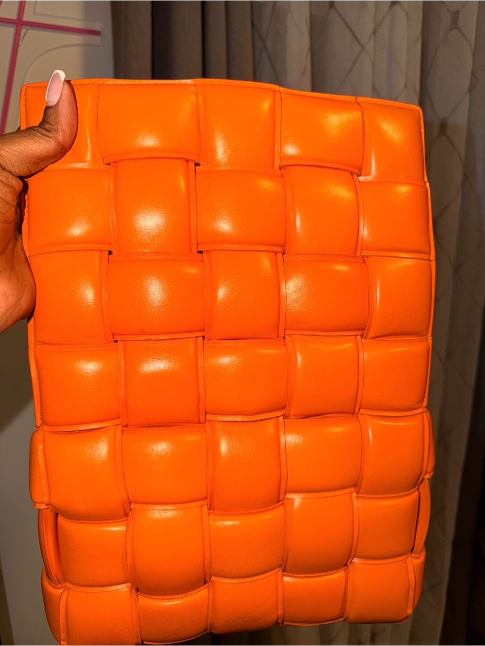 Bottega Veneta Orange Intrecciato Padded Leather Clutch - Picture 9 of 9